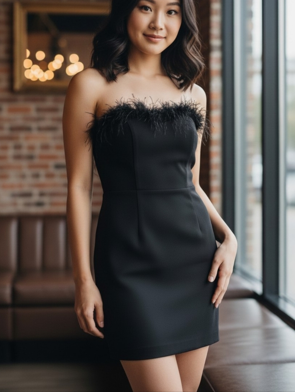 Laundry By Shelli Segal Black Midi Dress with Faux Fur